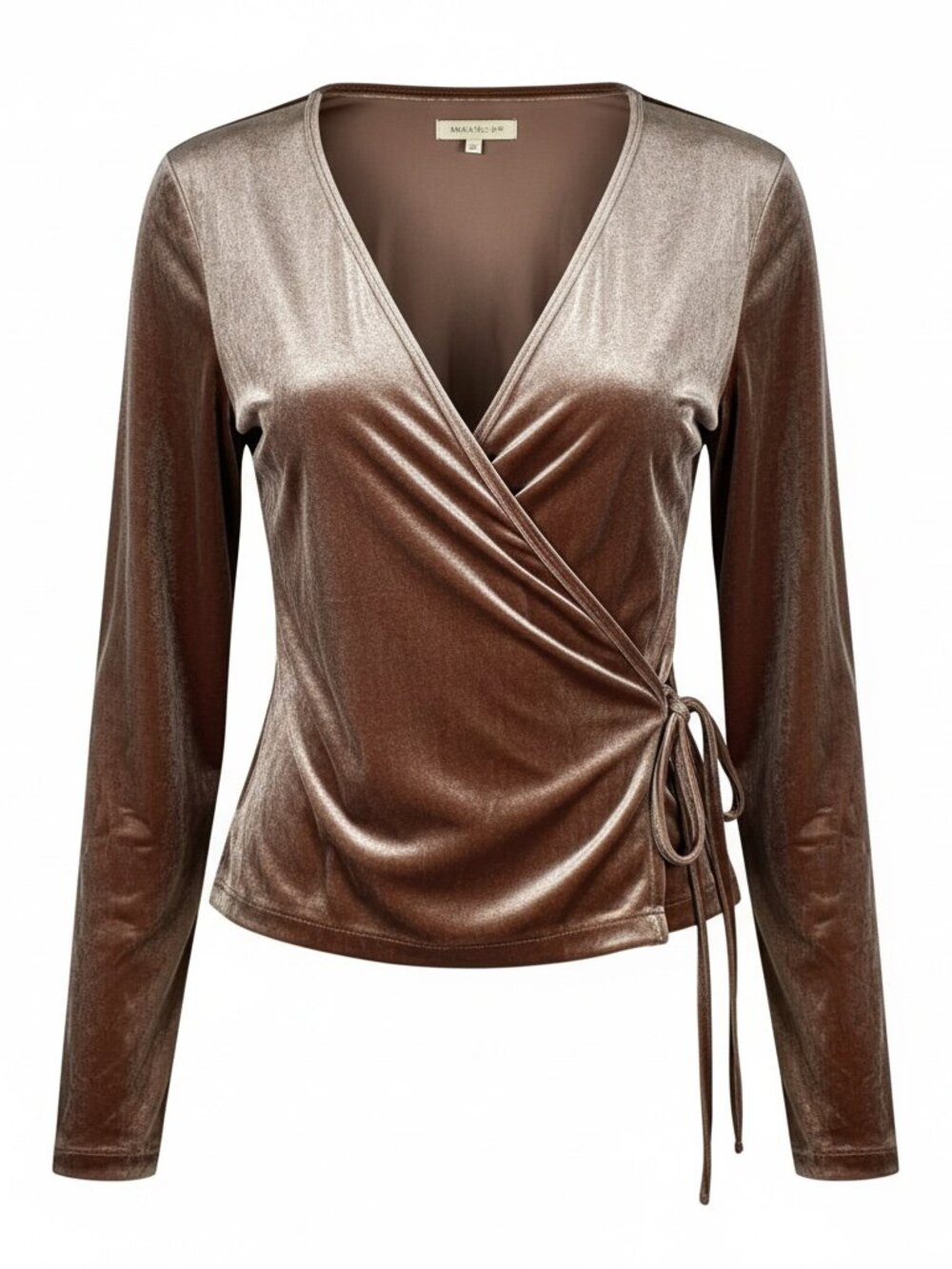 Madewell Velvet Ballet Wrap Top Taupe Brown Long Sleeve Large
